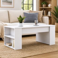 White Coffee Table with Storage Compartment Living Room Accent Furniture