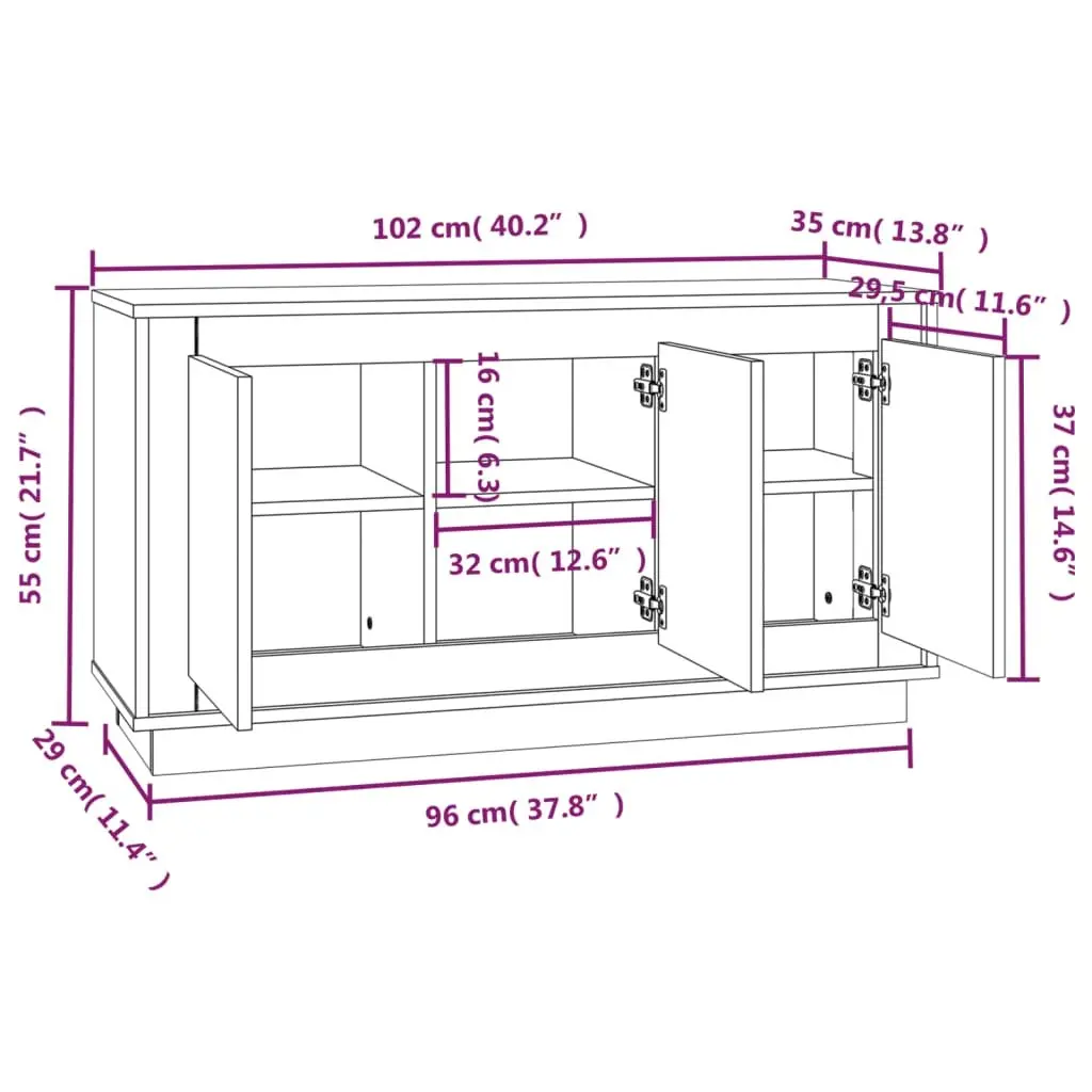 Sideboard White 102x35x55 cm Storage Cabinet 6 Compartments Engineered Wood