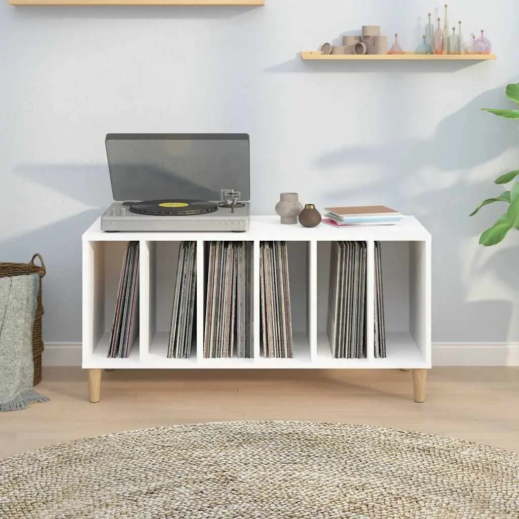 Record Storage Cabinet White Spacious Interior Vinyl LP Display Organizer