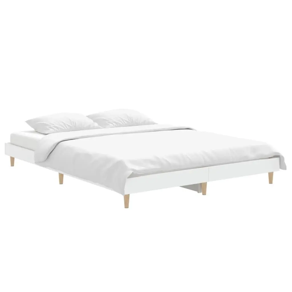 Bed Frame 135x190 cm Engineered Wood Slatted Base White Bedroom Furniture