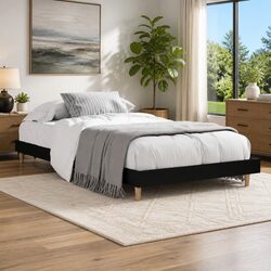 Bed Frame Black 90x190 cm Engineered Wood Bedroom Furniture Wooden Legs Slats