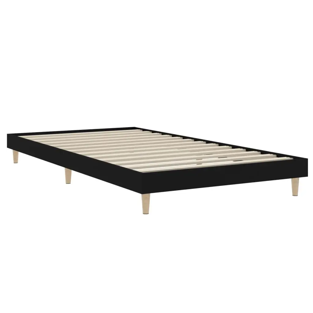 Bed Frame Black 90x190 cm Engineered Wood Sturdy Wooden Legs Plywood Slats