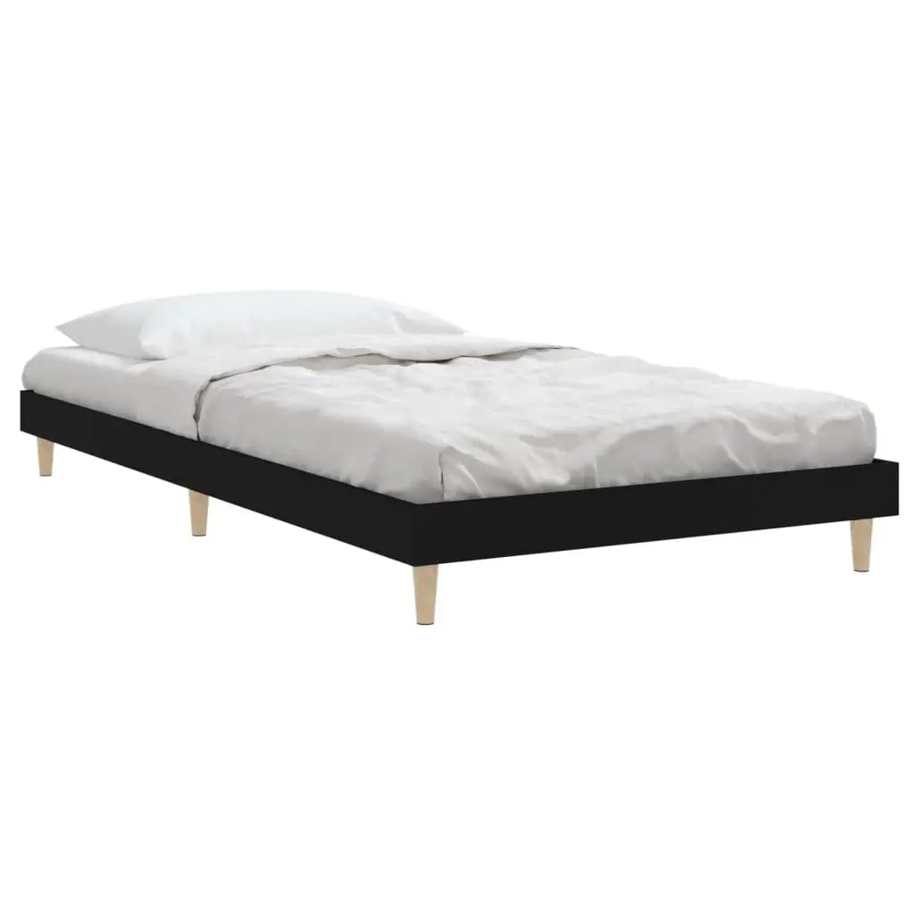 Bed Frame Black 90x190 cm Engineered Wood Sturdy Wooden Legs Plywood Slats