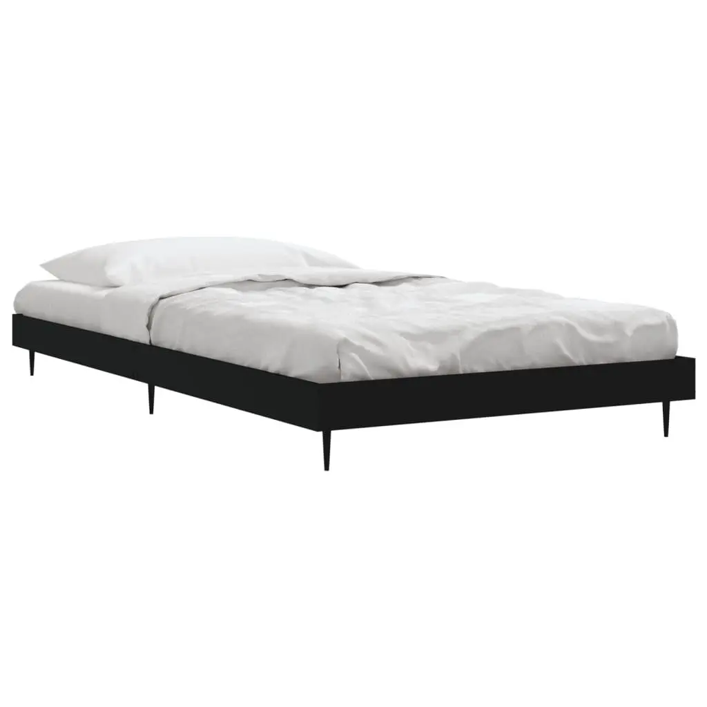 Black Bed Frame 90x190cm Engineered Wood Slatted Base with Metal Legs for Bedroom