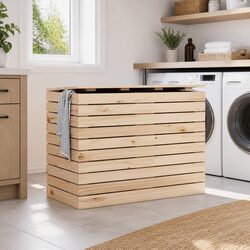 Wooden Laundry Basket with Lid 88.5x44x66 cm Storage Organiser Brown