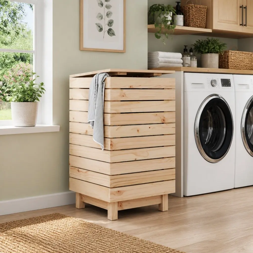 Laundry Basket 44x44x76 cm Solid Pine Wood Brown with Lid