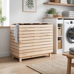 Wooden Laundry Basket Storage Box Organizer Household Laundry Hamper Brown
