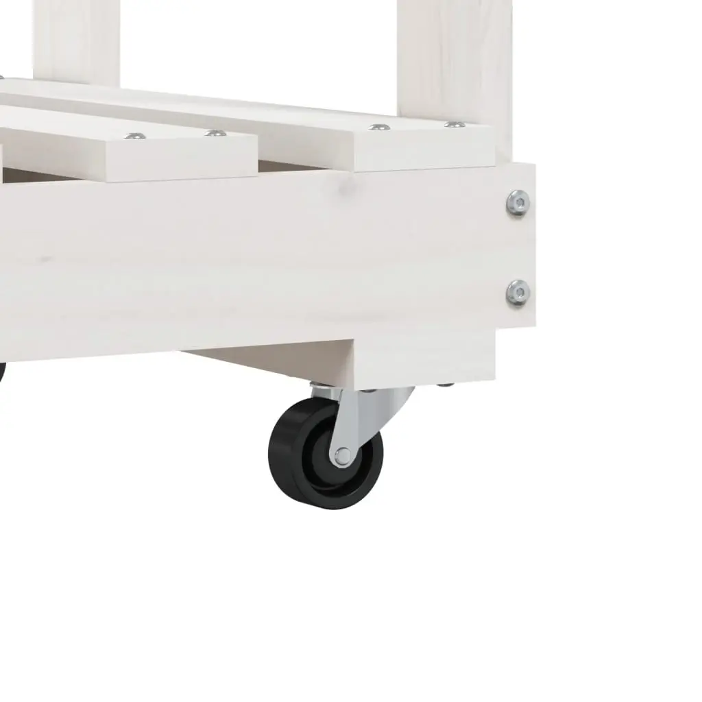 Wooden Log Holder 76.5 x 40 x 108 cm White Storage Rack with Wheels for Firewood Indoor Outdoor
