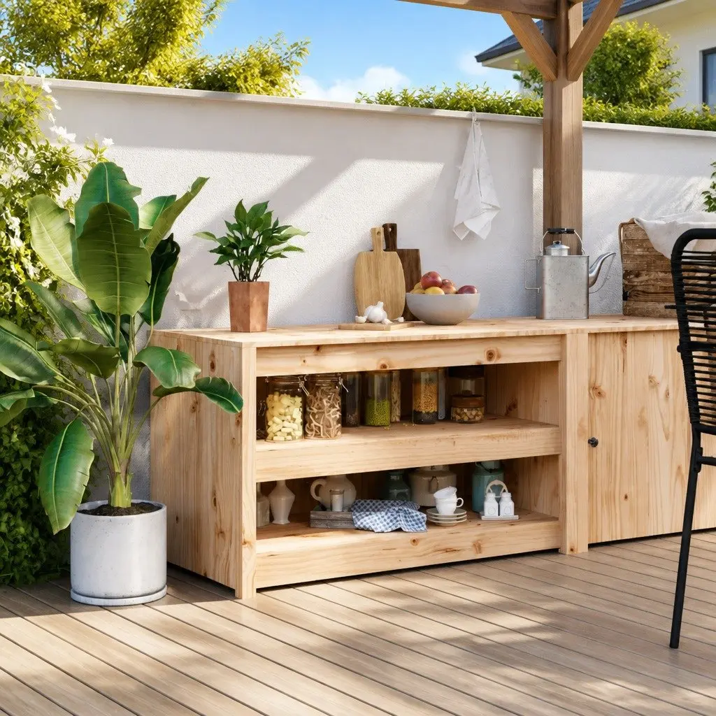 Outdoor Kitchen Cabinet Brown Wooden Modular Storage Unit