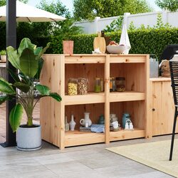 Outdoor Kitchen Cabinet Brown Solid Pine Wood Garden Storage Furniture