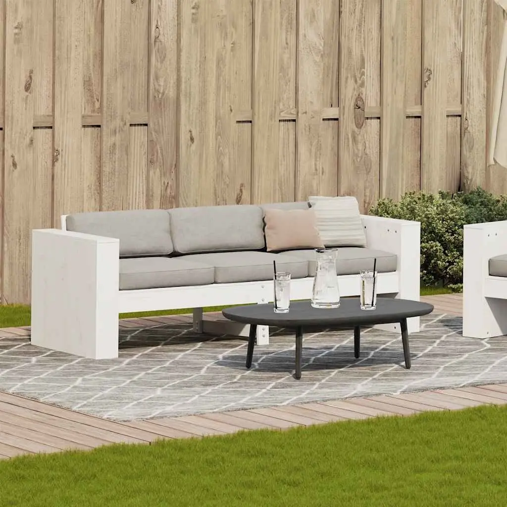 Outdoor Garden Sofa 3-Seater White Wooden Patio Furniture with Backrest and Armrests