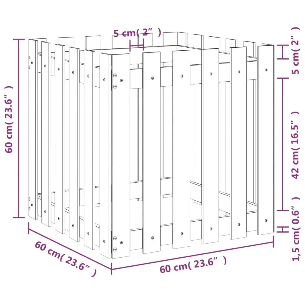 Garden Planter with Fence Design Black 60x60x60 cm Solid Wood Pine Pot