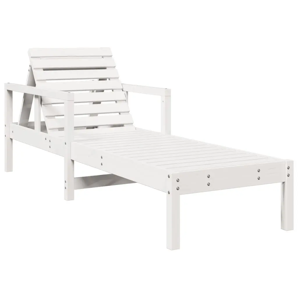 Sun Lounger White Adjustable Backrest Outdoor Garden Patio Poolside Relaxation