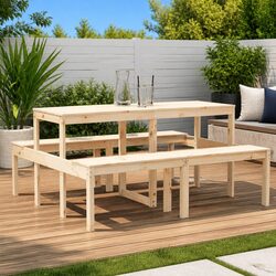Picnic Table 160x134x75 cm Outdoor Garden Dining Bench Solid Wood Pine Brown