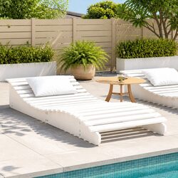Sun Lounger White Wooden Garden Patio Poolside Outdoor Reclining Chair Sunbed
