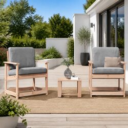 3 Piece Garden Lounge Set Solid Wood Outdoor Patio Seating Armrests Backrest