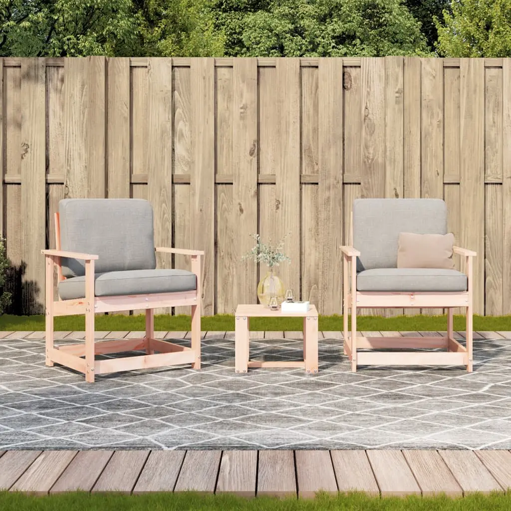 3 Piece Outdoor Patio Lounge Set Solid Douglas Wood Seating with Armrests and Backrest