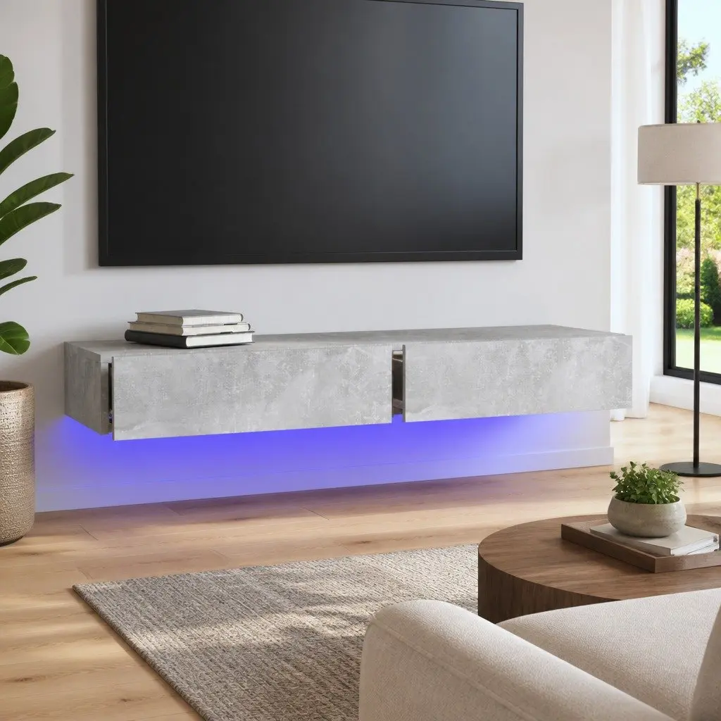 TV Cabinet 120x35x15.5cm RGB LED Lights Storage Drawers Grey