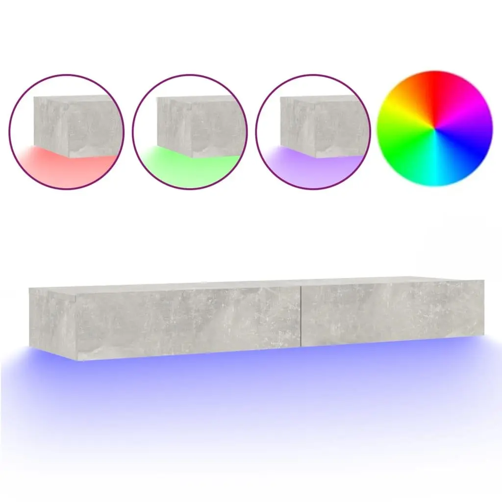 TV Cabinet 120x35x15.5cm RGB LED Lights Storage Drawers Grey