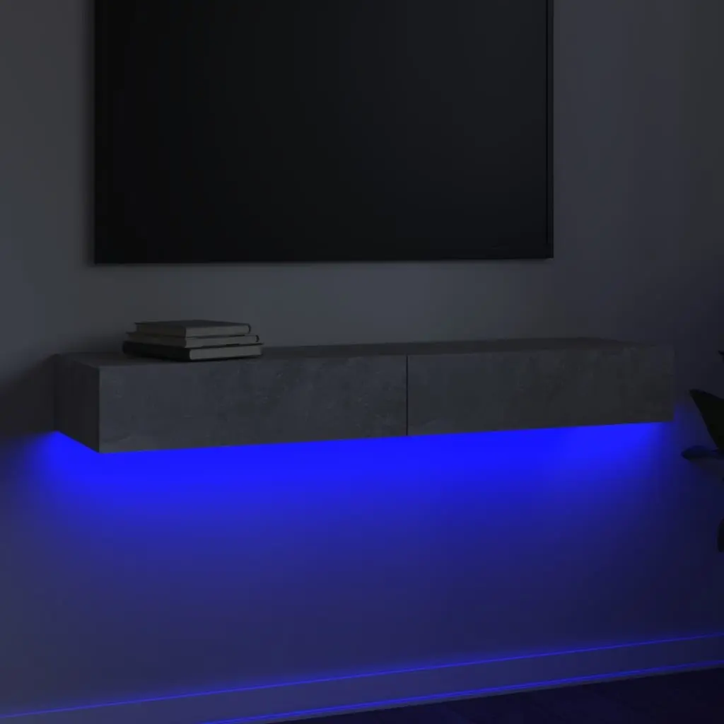 TV Cabinet 120x35x15.5cm RGB LED Lights Storage Drawers Grey