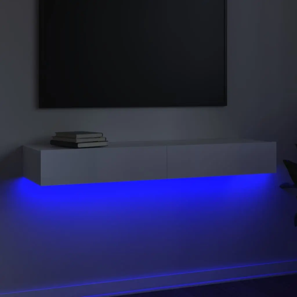 TV Cabinet 120x35x15.5 cm LED Lights High Gloss White
