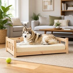 Wooden Frame Dog Bed 105.5x75.5x28 cm for Your Pet