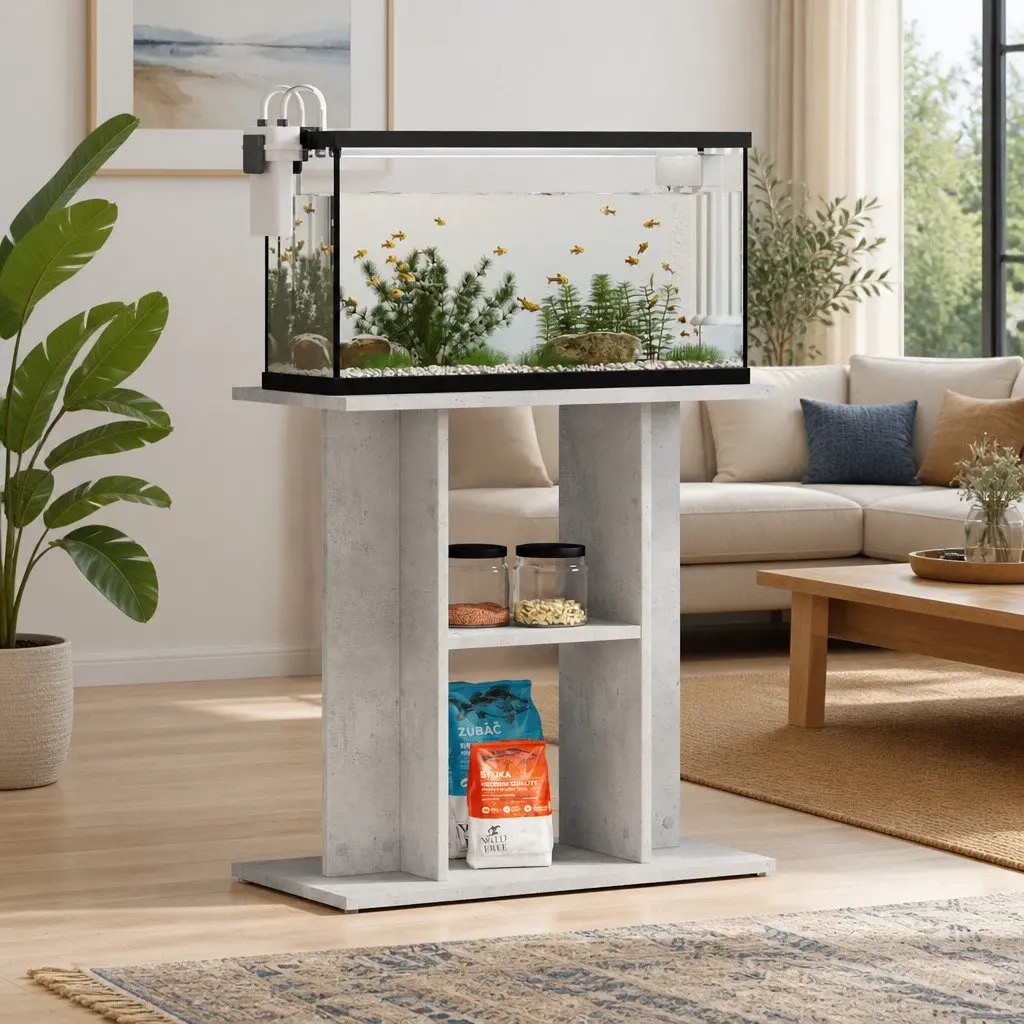 Aquarium Stand 3 Tier Grey Engineered Wood 60x30x60 cm Stable Storage Display