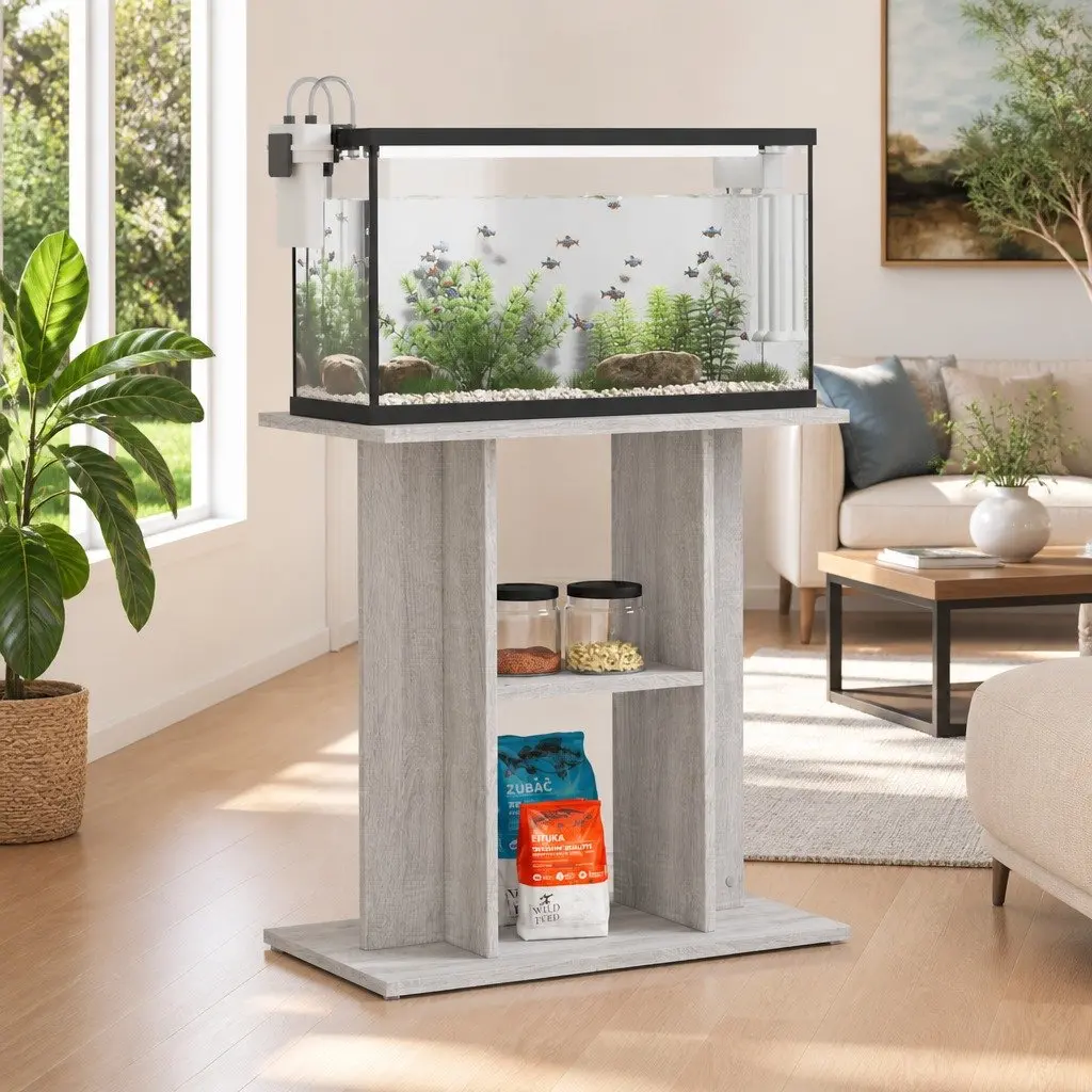 Aquarium Stand 3-Tier Storage Grey 60x30x60 cm Durable Engineered Wood Fish Tank Display Cabinet
