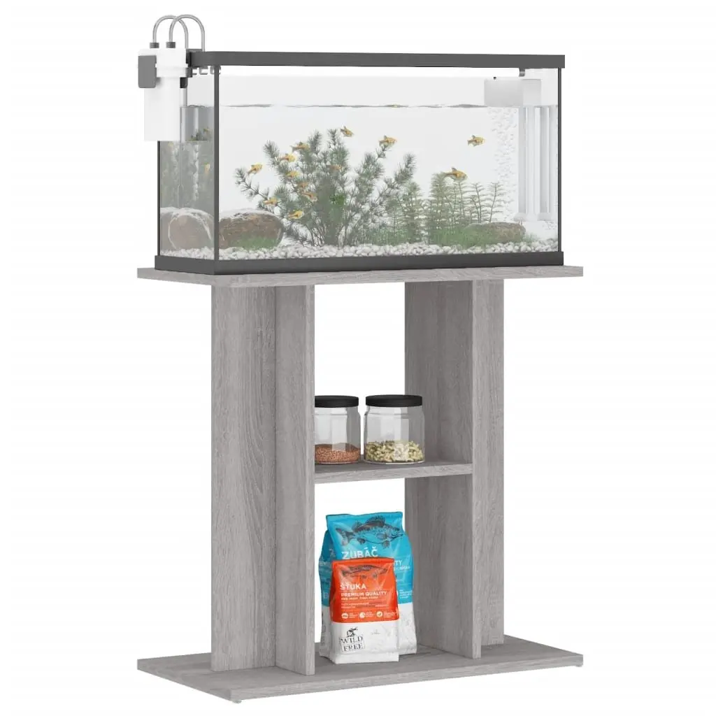 Aquarium Stand 3-Tier Storage Grey 60x30x60 cm Durable Engineered Wood Fish Tank Display Cabinet