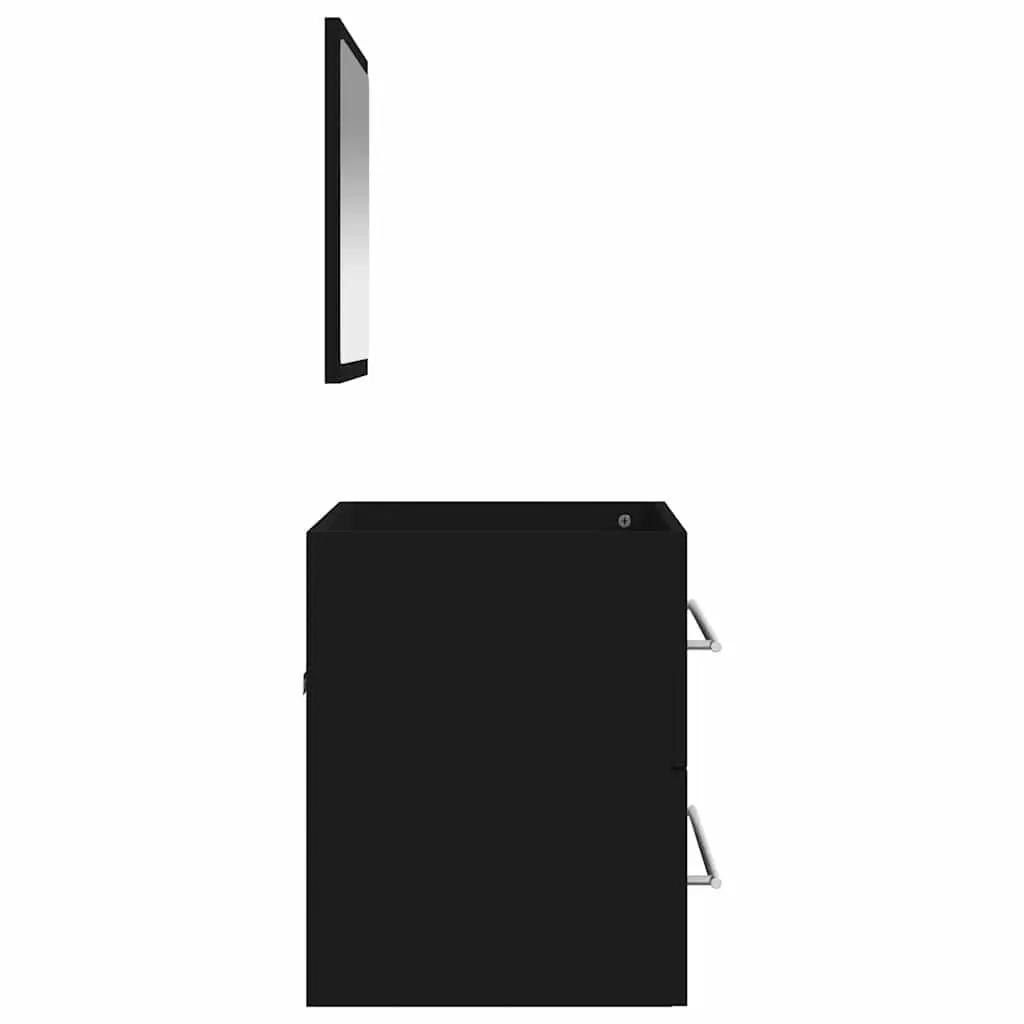 Bathroom Cabinet Wall-Mounted Black Engineered Wood with Integrated Mirror