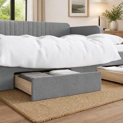 Under Bed Storage Drawers 2pcs Grey Engineered Wood Fabric Rolling Easy-Glide