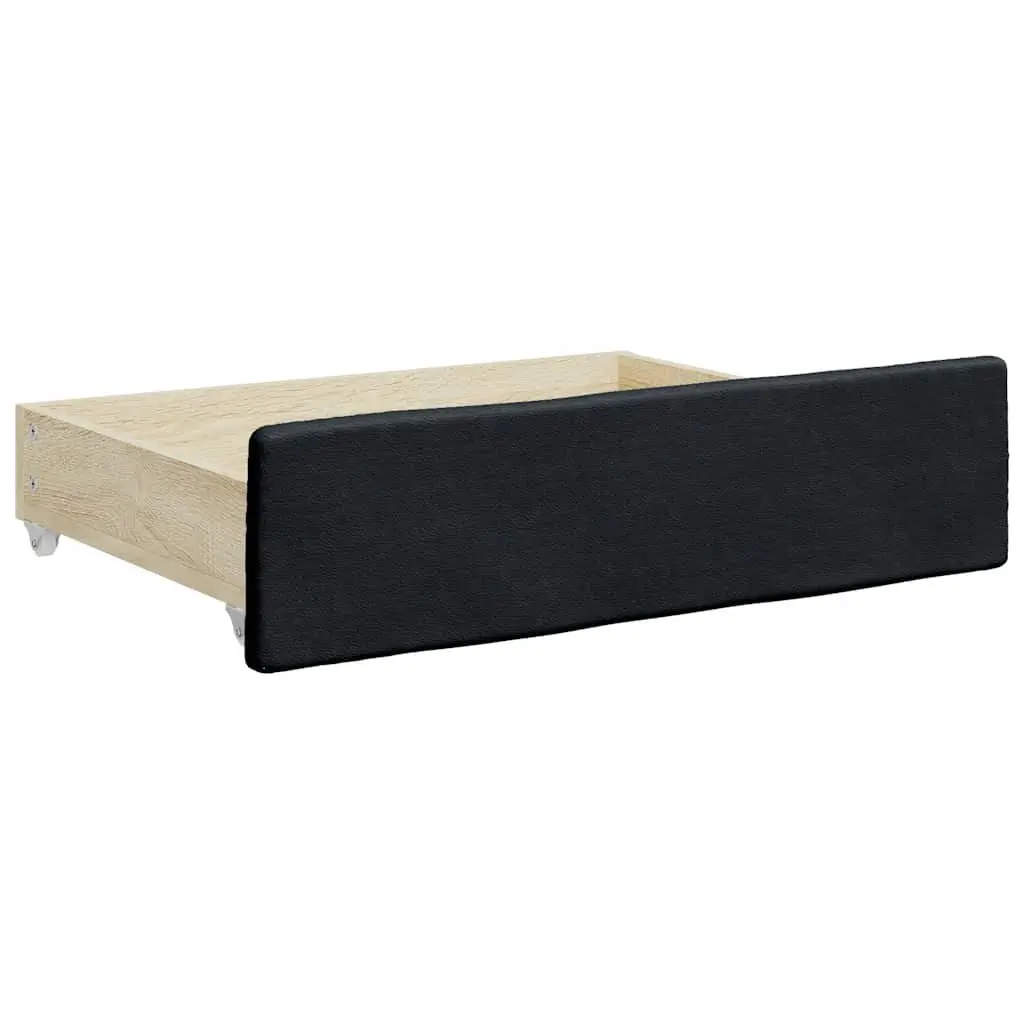 Under Bed Storage Drawers 2 Piece Black Faux Leather Engineered Wood Bedroom
