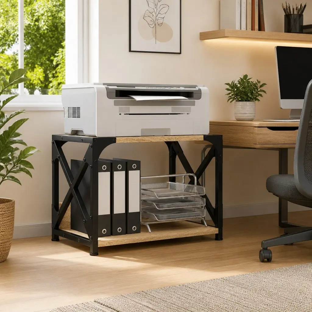 Printer Stand 2-Tier Brown Organiser Storage Shelf for Office Home Furniture