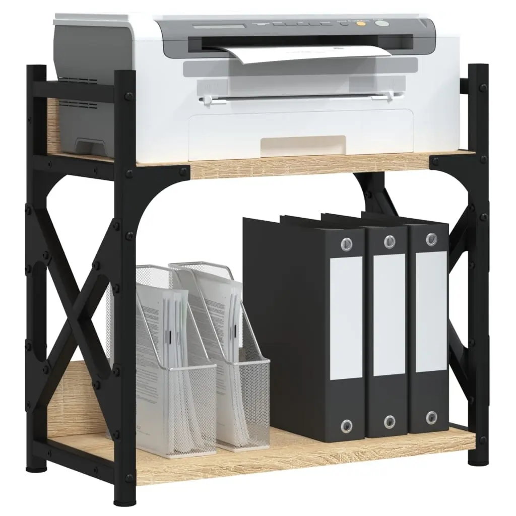 2-Tier Printer Stand Brown Engineered Wood Metal Frame Office Organiser