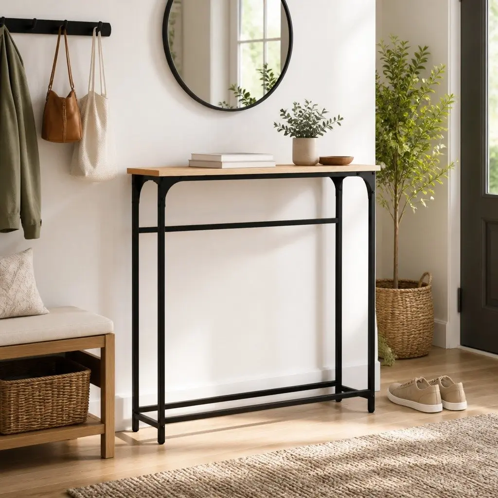 Console Table 75x19.5x75cm Engineered Wood Brown with Metal Frame