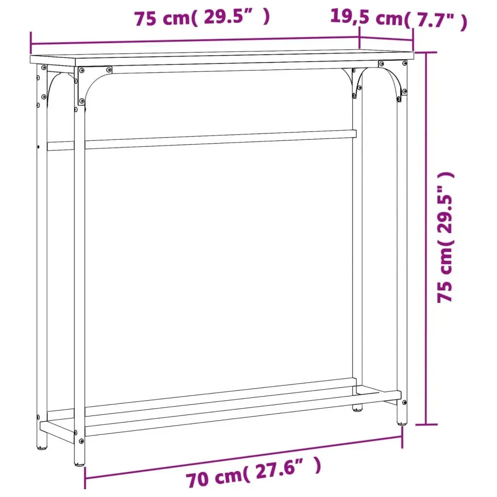 Console Table 75x19.5x75cm Engineered Wood Brown with Metal Frame