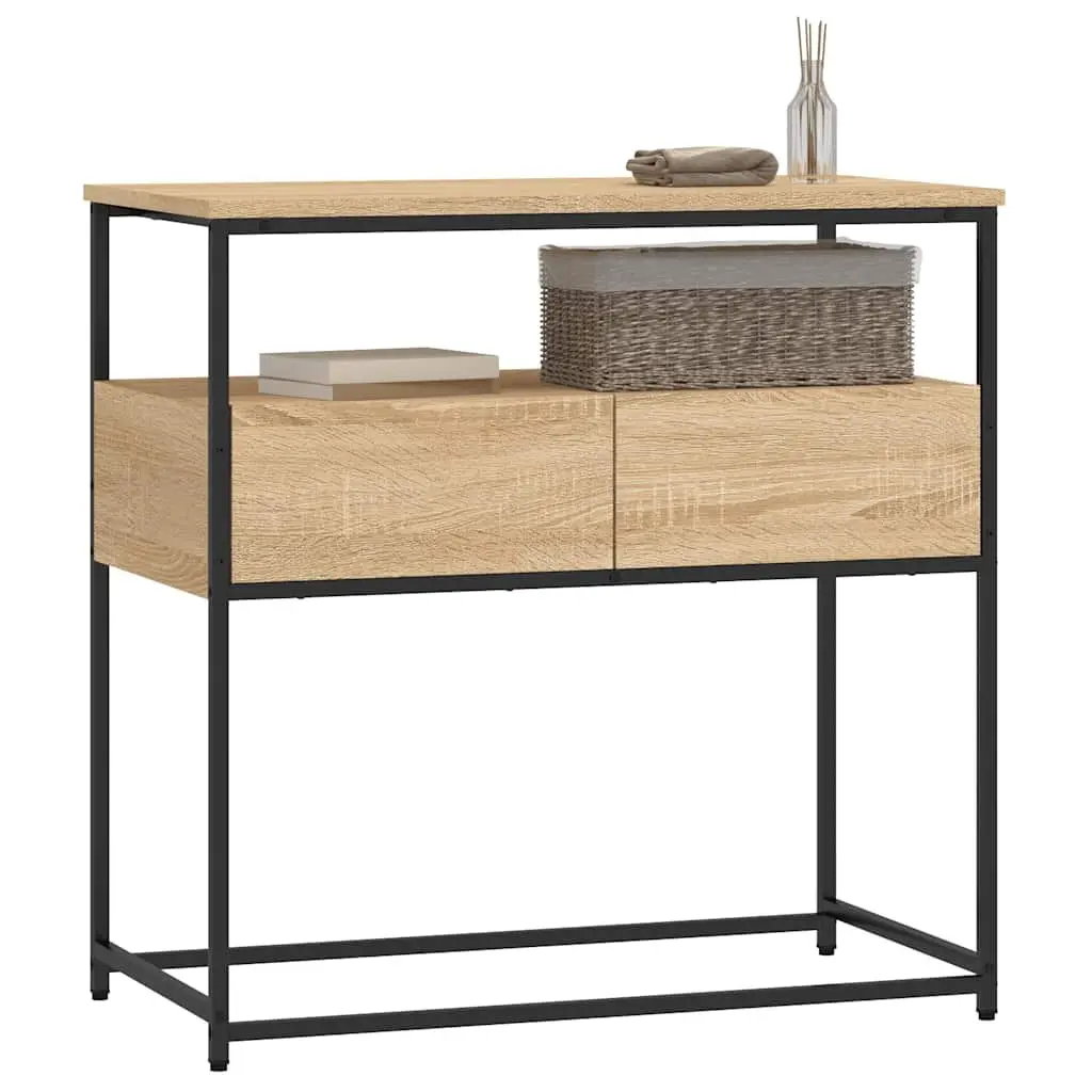 Console Table 75cm Brown Engineered Wood Metal Frame Storage for Entryway Hallway Living Room