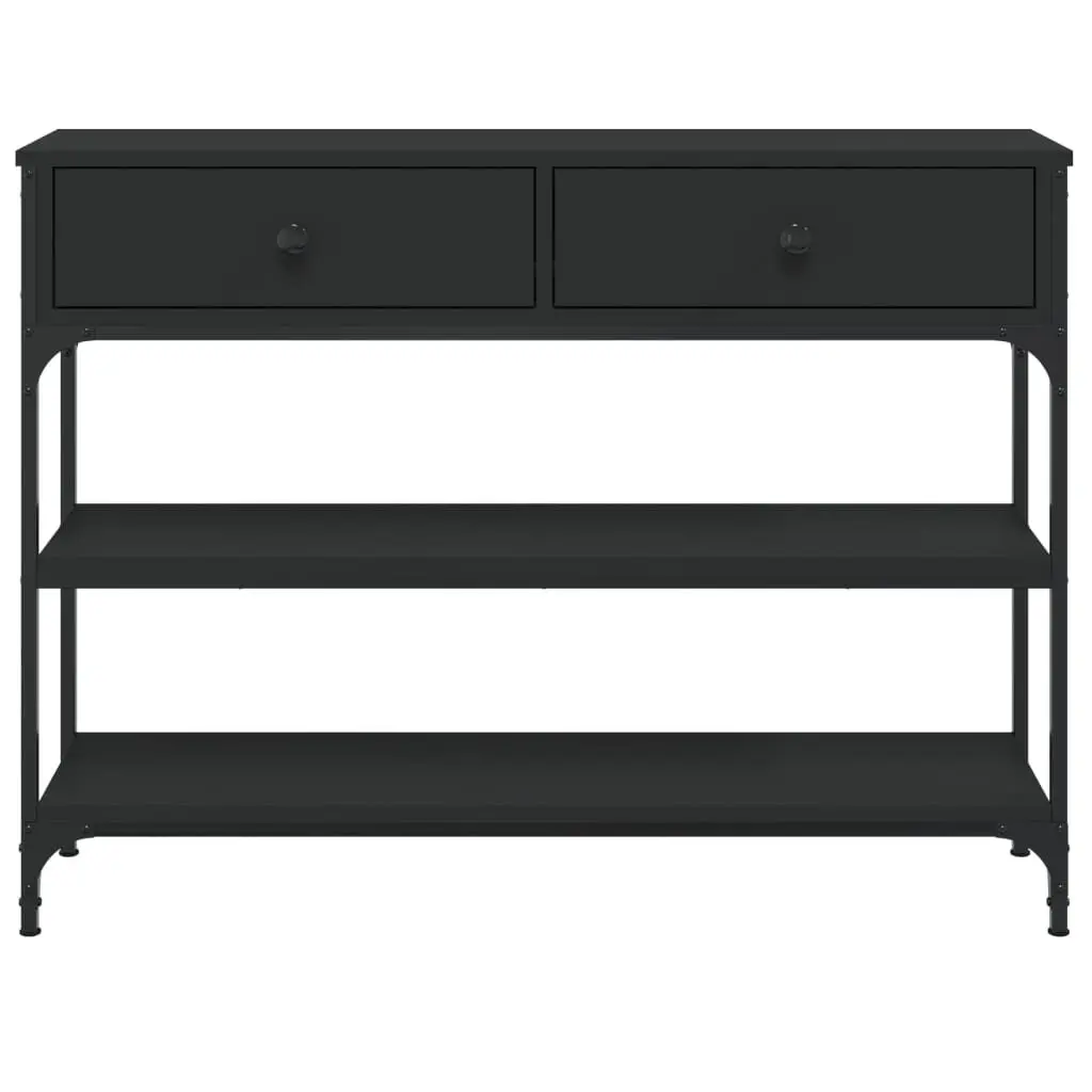 Console Table Black Engineered Wood Metal Frame Adjustable Feet Storage