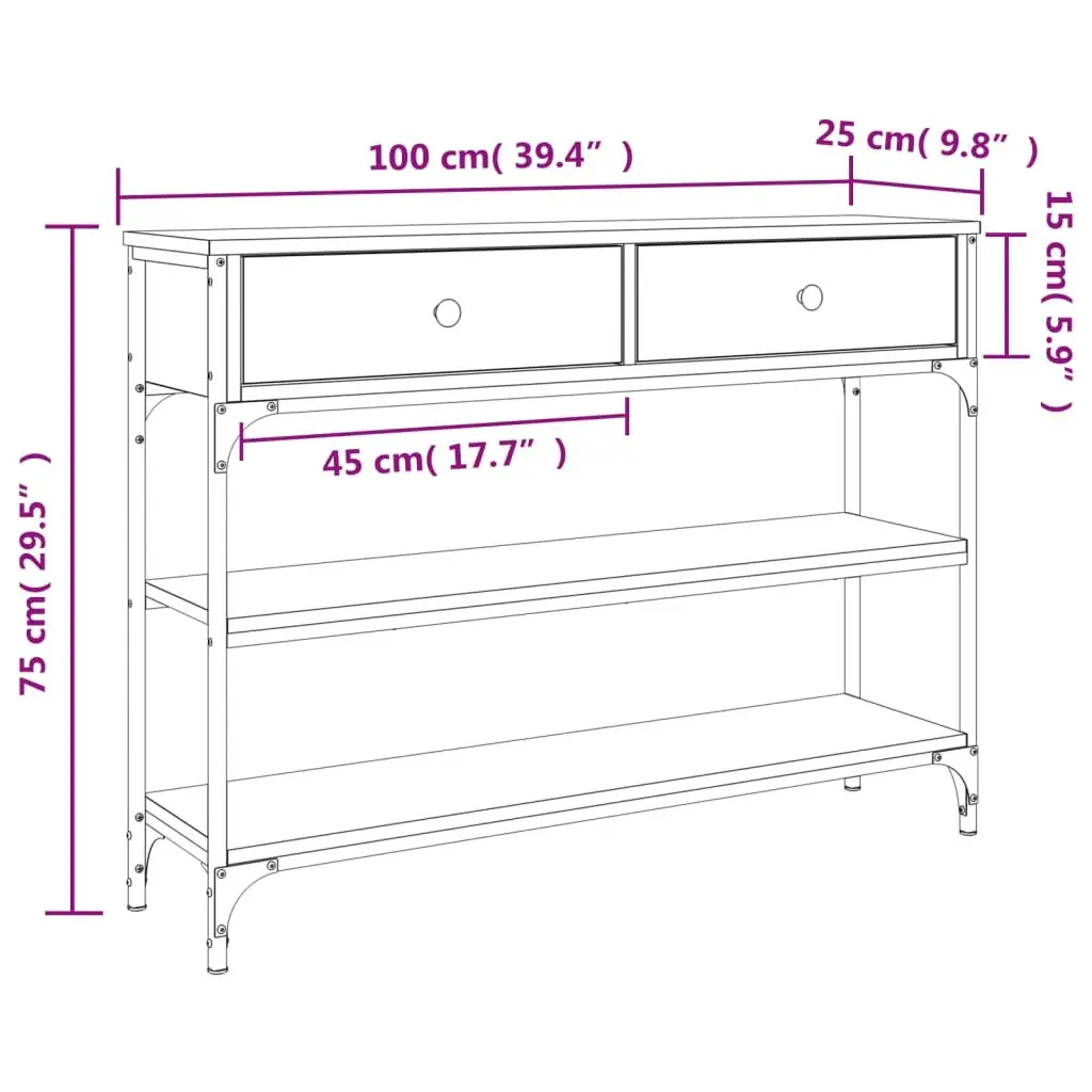 Console Table Grey Engineered Wood Metal Frame Storage for Entryway Hallway Accent Furniture