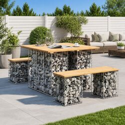 Garden Table Gabion Design Solid Pinewood Outdoor Patio Furniture Brown