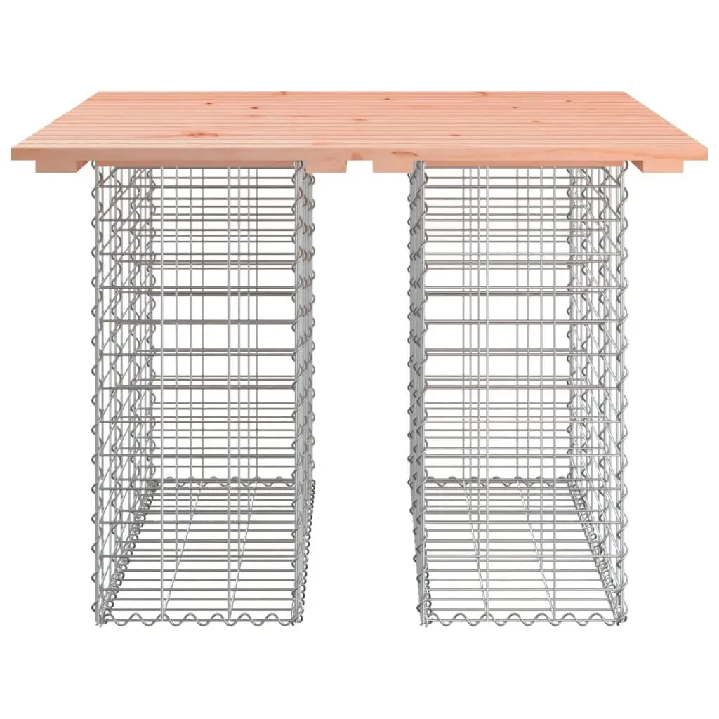 Garden Table 100cm Solid Douglas Wood Top Galvanised Steel Gabion Basket Base Brown