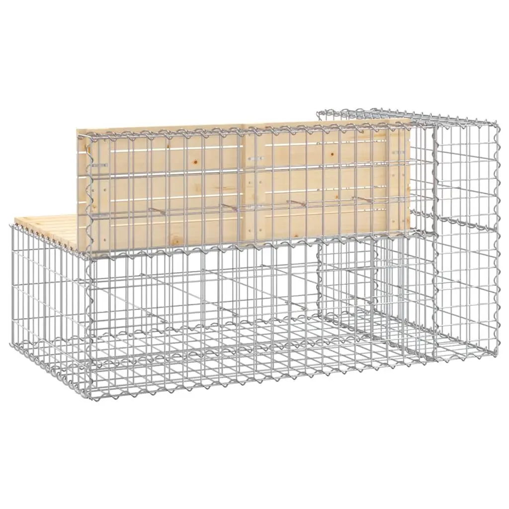 Garden Bench Solid Pinewood Seat Galvanised Steel Gabion Basket Base Outdoor Seating