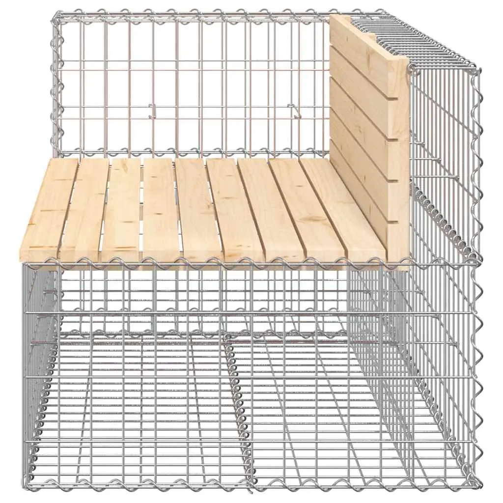 Garden Bench Solid Pinewood Seat Galvanised Steel Gabion Basket Base Outdoor Seating