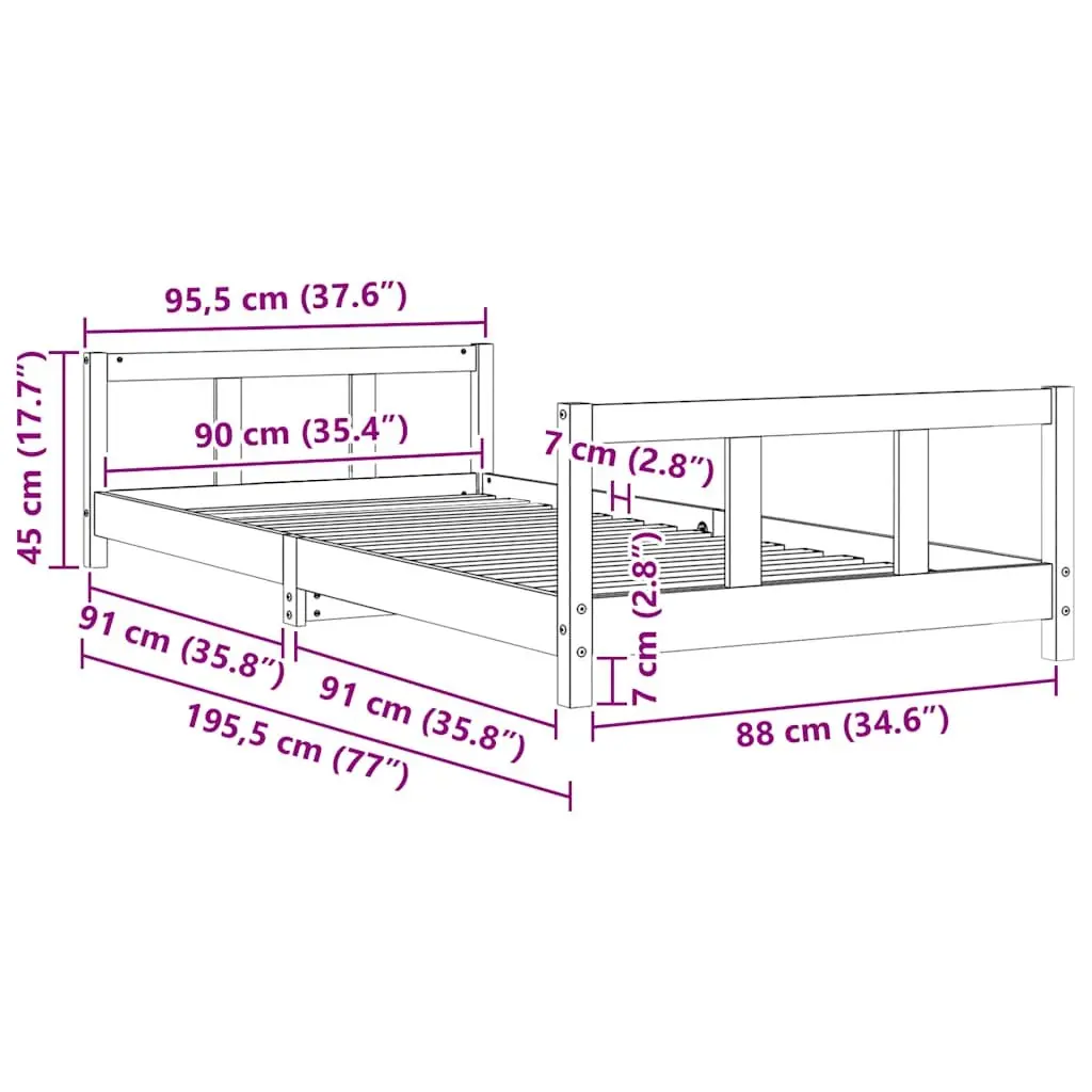 Kids Bed Frame 90x190 cm Solid Wood Pine Brown Children Single Toddler Bedroom