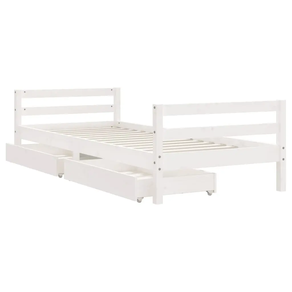 Kids Bed Frame 90 x 190 cm White Wooden with Storage Drawers Slat Base