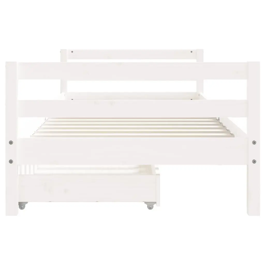 Kids Bed Frame 90 x 190 cm White Wooden with Storage Drawers Slat Base