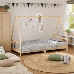 Kids Bed Frame 90x190 cm Solid Wood Pine House Design Low Profile Toddler