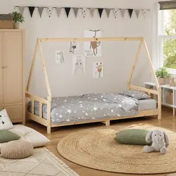 Kids Bed Frame 90x190 cm Solid Wood Pine House Design Low Profile Toddler