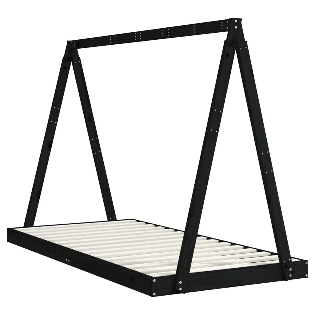 Kids Bed Frame 90x190cm Solid Wood Pine Toddler Tipi Design Black Single Bed