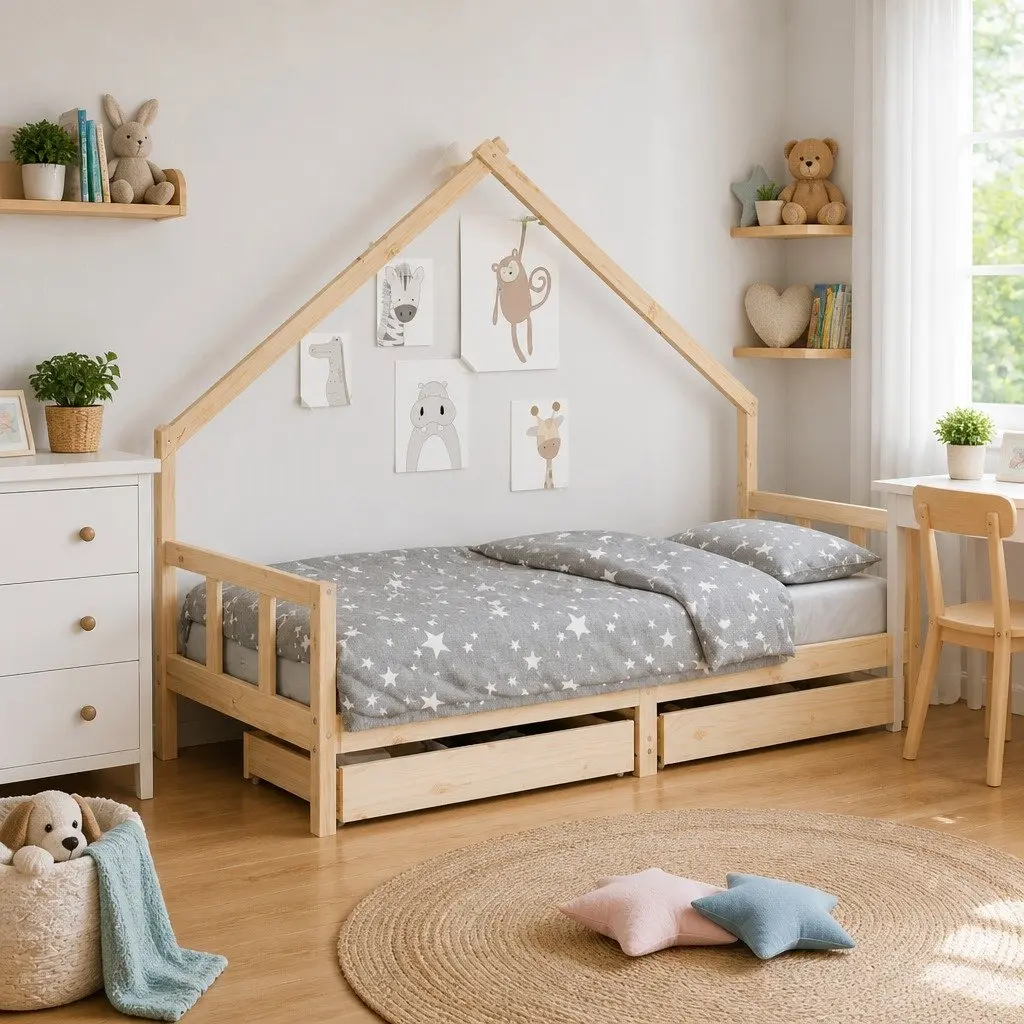 Kids Bed Frame 90x190 cm Solid Pine Wood with Storage Drawers